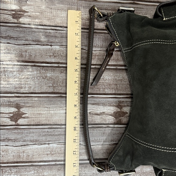 DOONEY & BOURKE Suede leather satchel purse bag color green Brown vintage 90's - Picture 13 of 13